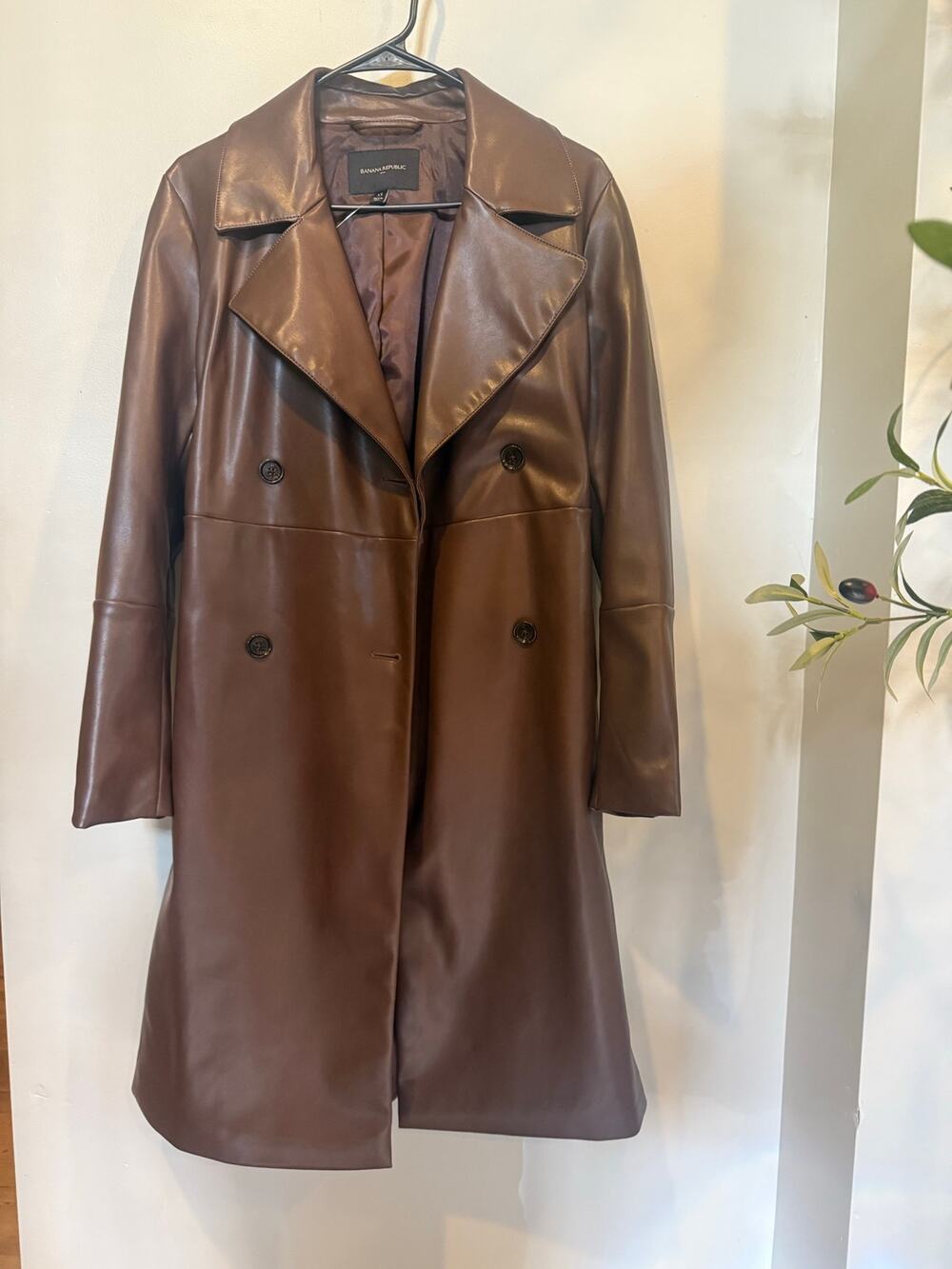 Banana Republic Factory Brown Faux Leather Double Breasted Belted Jacket